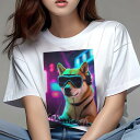 柴犬 Tシャツ レディース 犬ファン 半袖 春夏 犬柄 プリント カジュアル かわいい 人間用 個性派 ここだけのデザイン 面白 ヘッドホン 柴犬 サングラス ネオン DJ