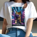 柴犬 Tシャツ レディース 犬ファン 半袖 春夏 犬柄 プリント カジュアル かわいい 人間用 個性派 ここだけのデザイン 面白 DJ 柴犬 音楽 ヘッドホン ネオン