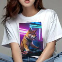 柴犬 Tシャツ レディース 犬ファン 半袖 春夏 犬柄 プリント カジュアル かわいい 人間用 個性派 ここだけのデザイン 面白 DJ 柴犬 音楽 ネオンライト ヘッドホン