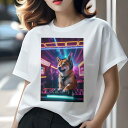 柴犬 Tシャツ レディース 犬ファン 半袖 春夏 犬柄 プリント カジュアル かわいい 人間用 個性派 ここだけのデザイン 面白 DJ 柴犬 ヘッドホン ネオン