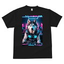 シベリアンハスキー Tシャツ メンズ キッズ 犬ファン 半袖 春夏 犬柄 プリント カジュアル かわいい 人間用 個性派 ここだけのデザイン 面白 DJ シベリアンハスキー ヘッドホン ミキサー ネオンライト