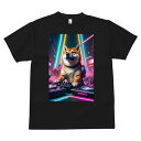 柴犬 Tシャツ メンズ キッズ 犬ファン 半袖 春夏 犬柄 プリント カジュアル かわいい 人間用 個性派 ここだけのデザイン 面白 DJ 柴犬 ターンテーブル ヘッドホン ネオンライト