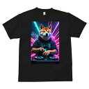 柴犬 Tシャツ メンズ キッズ 犬ファン 半袖 春夏 犬柄 プリント カジュアル かわいい 人間用 個性派 ここだけのデザイン 面白 DJ 柴犬 音楽 ネオン ターンテーブル