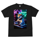 柴犬 Tシャツ メンズ キッズ 犬ファン 半袖 春夏 犬柄 プリント カジュアル かわいい 人間用 個性派 ここだけのデザイン 面白 DJ 柴犬 ターンテーブル ヘッドホン ネオン