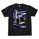 柴犬 Tシャツ メンズ キッズ 犬ファン 半袖 春夏 犬柄 プリント カジュアル かわいい 人間用 個性派 ここだけのデザイン 面白 DJ 柴犬 ターンテーブル ネオン ヘッドホン