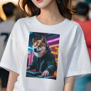 柴犬 Tシャツ レディース 犬ファン 半袖 春夏 犬柄 プリント カジュアル かわいい 人間用 個性派 ここだけのデザイン 面白 DJ 柴犬 ヘッドホン フーディー ミュージック