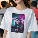 シベリアンハスキー Tシャツ レディース 犬ファン 半袖 春夏 犬柄 プリント カジュアル かわいい 人間用 個性派 ここだけのデザイン 面白 DJ シベリアンハスキー ヘッドホン ミキサー ネオン