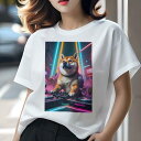 柴犬 Tシャツ レディース 犬ファン 半袖 春夏 犬柄 プリント カジュアル かわいい 人間用 個性派 ここだけのデザイン 面白 DJ 柴犬 ターンテーブル ヘッドホン ネオンライト
