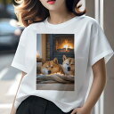 柴犬 Tシャツ レディース 犬ファン 半袖 春夏 犬柄 プリント カジュアル かわいい 人間用 個性派 ここだけのデザイン 面白 暖炉 柴犬 キャンドル 毛布