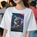 柴犬 Tシャツ レディース 犬ファン 半袖 春夏 犬柄 プリント カジュアル かわいい 人間用 個性派 ここだけのデザイン 面白 DJ 柴犬 ヘッドホン ミキサー 照明
