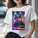 柴犬 Tシャツ レディース 犬ファン 半袖 春夏 犬柄 プリント カジュアル かわいい 人間用 個性派 ここだけのデザイン 面白 DJ 柴犬 ヘッドホン ネオン サイバーパンク