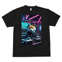 柴犬 Tシャツ メンズ キッズ 犬ファン 半袖 春夏 犬柄 プリント カジュアル かわいい 人間用 個性派 ここだけのデザイン 面白 DJ 柴犬 ターンテーブル ヘッドホン ネオンライト