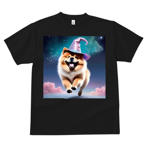 ブルー：青ホワイト：白ベージュ：茶色イエロー：黄色ライトピンク：桃色オートミール：グレー：灰 プリント クルーネック 大人カジュアル ペアTシャツ 親子ペアルック アニマル柄 ダンス 練習 運動 40代 30代 50代魔法使いの帽子 チャウチャウ 星空 雲