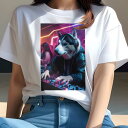 シベリアンハスキー Tシャツ レディース 犬ファン 半袖 春夏 犬柄 プリント カジュアル かわいい 人間用 個性派 ここだけのデザイン 面白 DJ シベリアンハスキー ヘッドホン ジャケット クラブ