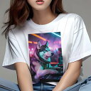 シベリアンハスキー Tシャツ レディース 犬ファン 半袖 春夏 犬柄 プリント カジュアル かわいい 人間用 個性派 ここだけのデザイン 面白 DJ シベリアンハスキー ヘッドホン ターンテーブル クラブ