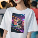 柴犬 Tシャツ レディース 犬ファン 半袖 春夏 犬柄 プリント カジュアル かわいい 人間用 個性派 ここだけのデザイン 面白 DJ 柴犬 ヘッドホン ターンテーブル ネオン