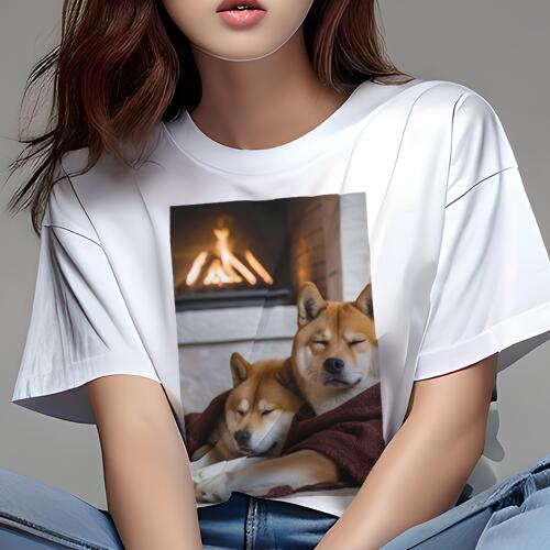 柴犬 Tシャツ レディース 犬ファン 半袖 春夏 犬柄 プリント カジュアル かわいい 人間用 個性派 ここだけのデザイン 面白 暖炉 柴犬 炎 毛布 休息 柴犬 Tシャツ レディース 犬ファン 半袖 春夏 犬柄 プリント カジュアル かわいい 人間用 個性派 ここだけのデザイン 面白 暖炉 柴犬 炎 毛布 休息