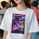 柴犬 Tシャツ レディース 犬ファン 半袖 春夏 犬柄 プリント カジュアル かわいい 人間用 個性派 ここだけのデザイン 面白 DJ 柴犬 ターンテーブル ヘッドホン ネオン