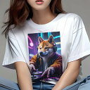柴犬 Tシャツ レディース 犬ファン 半袖 春夏 犬柄 プリント カジュアル かわいい 人間用 個性派 ここだけのデザイン 面白 DJ 柴犬 ターンテーブル ヘッドホン ジャケット