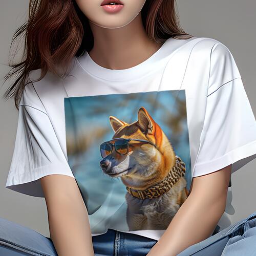 柴犬 Tシャツ レディース 犬ファン 半袖 春夏 犬柄 プリント カジュアル かわいい 人間用 個性派 ここだけのデザイン 面白 サングラス 柴犬 首輪