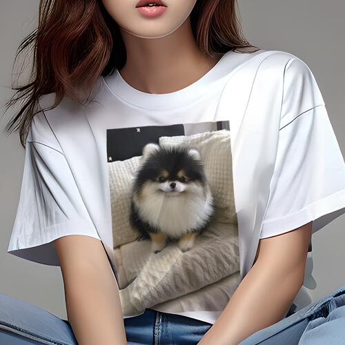 ポメラニアン Tシャツ レディース 犬ファン 半袖 春夏 犬柄 プリント カジュアル かわいい 人間用 個性派 ここだけのデザイン 面白 クッション ポメラニアン ベッド