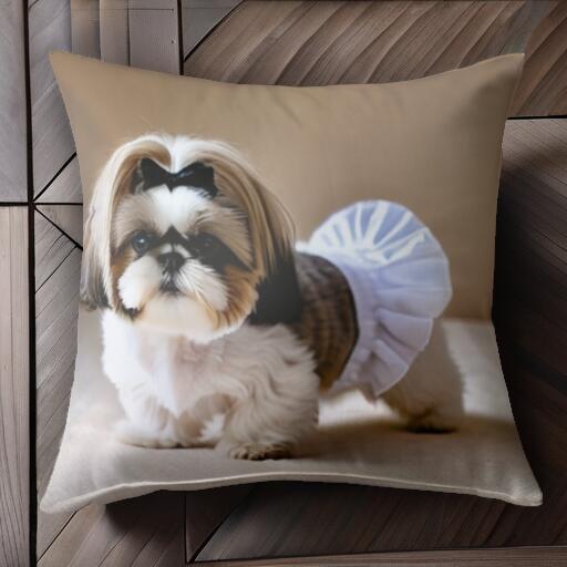 リボン シーズー 服 クッションカバー 45×45cm アニマル柄 おしゃれ 可愛い クッション本体付き 正方形 犬ファン