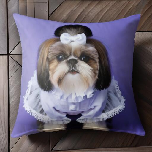 リボン シーズー 服 クッションカバー 45×45cm アニマル柄 おしゃれ 可愛い クッション本体付き 正方形..