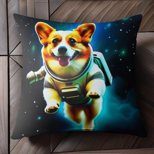 宇宙 コーギー 宇宙服 星 クッションカバー 45×45cm アニマル柄 おしゃれ 可愛い クッション本体付き 正方形 犬ファン