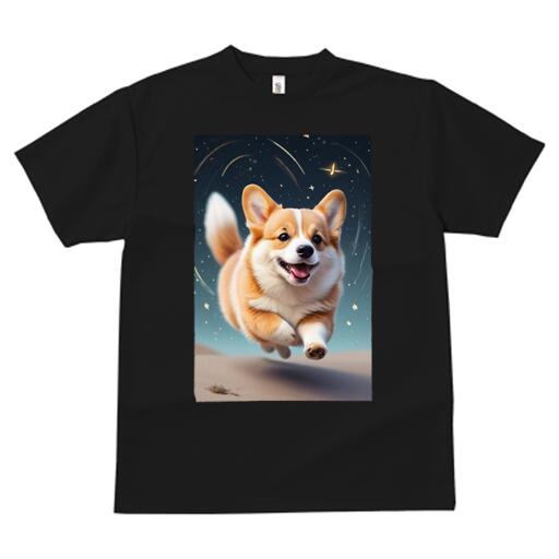 楽天フロントップ楽天市場店コーギー Tシャツ メンズ キッズ 犬ファン 半袖 春夏 犬柄 プリント カジュアル かわいい 人間用 個性派 ここだけのデザイン 面白 星 コーギー 夜空 キラキラ