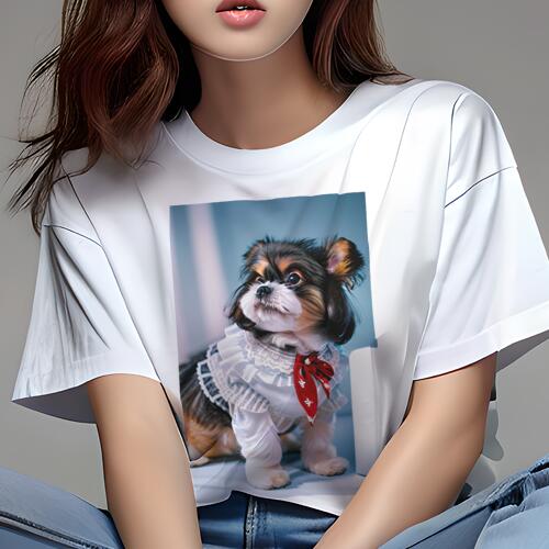 シーズー Tシャツ レディース 犬ファン 半袖 春夏 犬柄 プリント カジュアル かわいい 人間用 個性派 ここだけのデザイン 面白 フリル シーズー リボン(4)