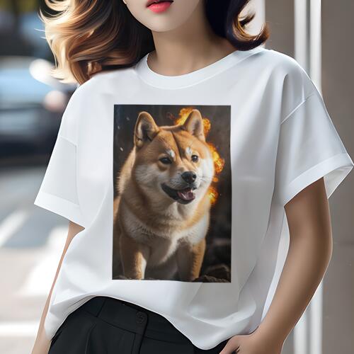 柴犬 Tシャツ レディース 犬ファン 半袖 春夏 犬柄 プリント カジュアル かわいい 人間用 個性派 ここだけのデザイン 面白 炎 柴犬