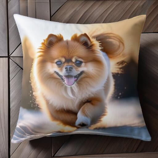 背景 ポメラニアン 光 雪 クッションカバー 45×45cm アニマル柄 おしゃれ 可愛い クッション本体付き ..