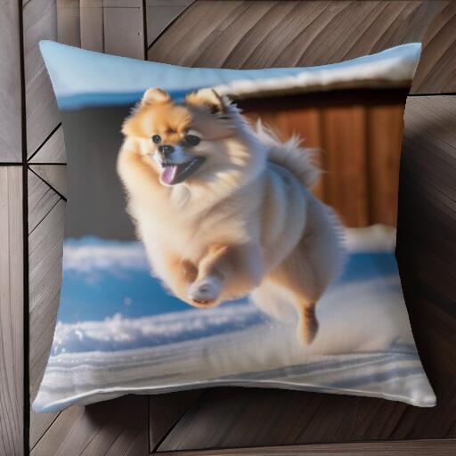 雪 ポメラニアン クッションカバー 45×45cm アニマル柄 おしゃれ 可愛い クッション本体付き 正方形 犬ファン