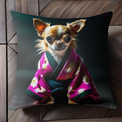 着物 チワワ 花柄 クッションカバー 45×45cm アニマル柄 おしゃれ 可愛い クッション本体付き 正方形 ..