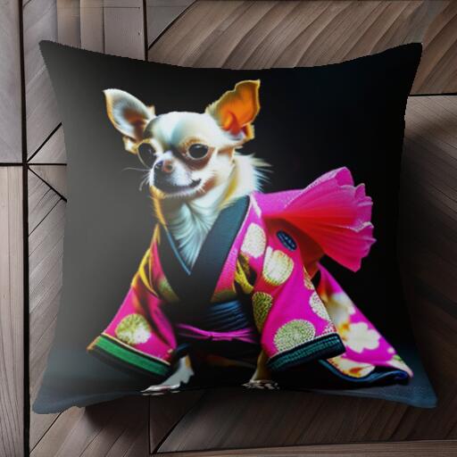 着物 チワワ 和風 クッションカバー 45×45cm アニマル柄 おしゃれ 可愛い クッション本体付き 正方形 ..