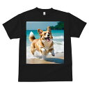 コーギー Tシャツ メンズ キッズ 犬ファン 半袖 春夏 犬柄 プリント カジュアル かわいい 人間用 個性派 ここだけのデザイン 面白 海 コーギー ビーチ 波 夏