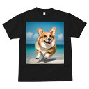 コーギー Tシャツ メンズ キッズ 犬ファン 半袖 春夏 犬柄 プリント カジュアル かわいい 人間用 個性派 ここだけのデザイン 面白 ビーチ コーギー 海 空 砂浜