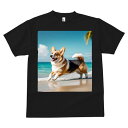 コーギー Tシャツ メンズ キッズ 犬ファン 半袖 春夏 犬柄 プリント カジュアル かわいい 人間用 個性派 ここだけのデザイン 面白 海 コーギー ビーチ 波 夏