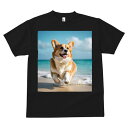 コーギー Tシャツ メンズ キッズ 犬ファン 半袖 春夏 犬柄 プリント カジュアル かわいい 人間用 個性派 ここだけのデザイン 面白 海 コーギー ビーチ 波 夏
