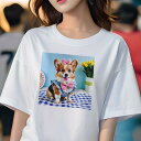 コーギー Tシャツ レディース 犬ファン 半袖 春夏 犬柄 プリント カジュアル かわいい 人間用 個性派 ここだけのデザイン 面白 花 コーギー チューリップ 花瓶 ピクニック
