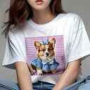 コーギー Tシャツ レディース 犬ファン 半袖 春夏 犬柄 プリント カジュアル かわいい 人間用 個性派 ここだけのデザイン 面白 ギンガムチェック コーギー リボン ワンピース