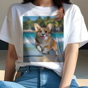 コーギー Tシャツ レディース 犬ファン 半袖 春夏 犬柄 プリント カジュアル かわいい 人間用 個性派 ここだけのデザイン 面白 ビーチ コーギー 海 夏 休暇