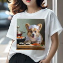 コーギー Tシャツ レディース 犬ファン 半袖 春夏 犬柄 プリント カジュアル かわいい 人間用 個性派 ここだけのデザイン 面白 寿司 コーギー シェフの帽...