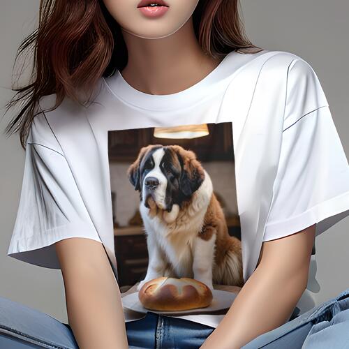 セントバーナード Tシャツ レディース 犬ファン 半袖 春夏 犬柄 プリント カジュアル かわいい 人間用 個性派 ここだけのデザイン 面白 パン セントバーナード
