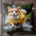 雨 コーギー レインコート クッションカバー 45×45cm アニマル柄 おしゃれ 可愛い クッション本体付き 正方形 犬ファン