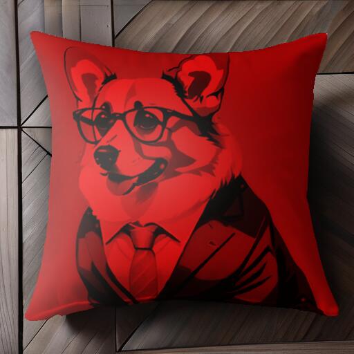 メガネ コーギー スーツ ネクタイ クッションカバー 45×45cm アニマル柄 おしゃれ 可愛い クッション本体付き 正方形 犬ファン