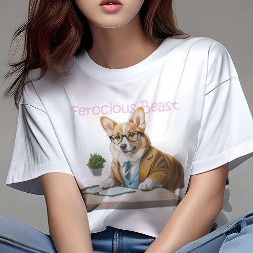 コーギー Tシャツ レディース 犬ファン 半袖 春夏 犬柄 プリント カジュアル かわいい 人間用 個性派 ここだけのデザイン 面白 ビジネス コーギー オフィス 植物 書類