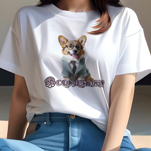 コーギー Tシャツ レディース 犬ファン 半袖 春夏 犬柄 プリント カジュアル かわいい 人間用 個性派 ここだけのデザイン 面白 スーツ コーギー ネクタイ 眼鏡