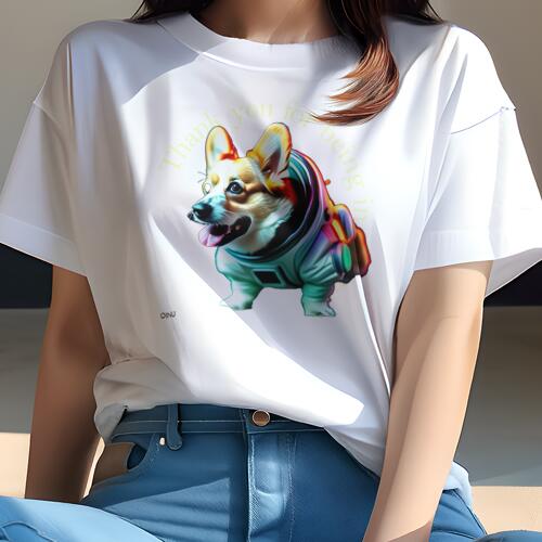 コーギー Tシャツ レディース 犬ファン 半袖 春夏 犬柄 プリント カジュアル かわいい 人間用 個性派 ここだけのデザイン 面白 宇宙服 コーギー