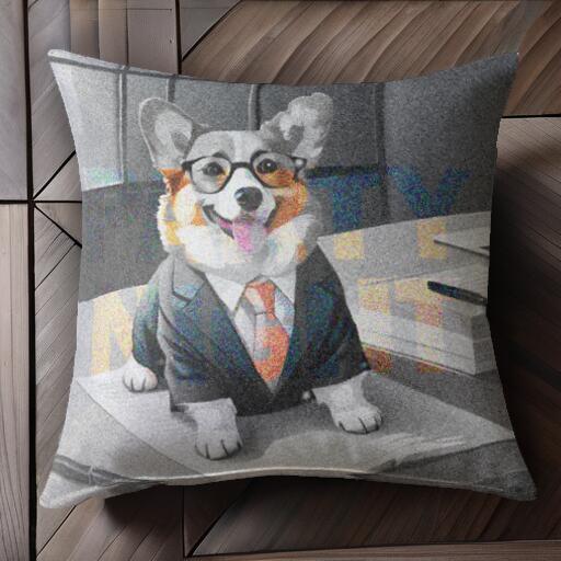 スーツ コーギー ネクタイ メガネ ペン 書類 クッションカバー 45×45cm アニマル柄 おしゃれ 可愛い ク..